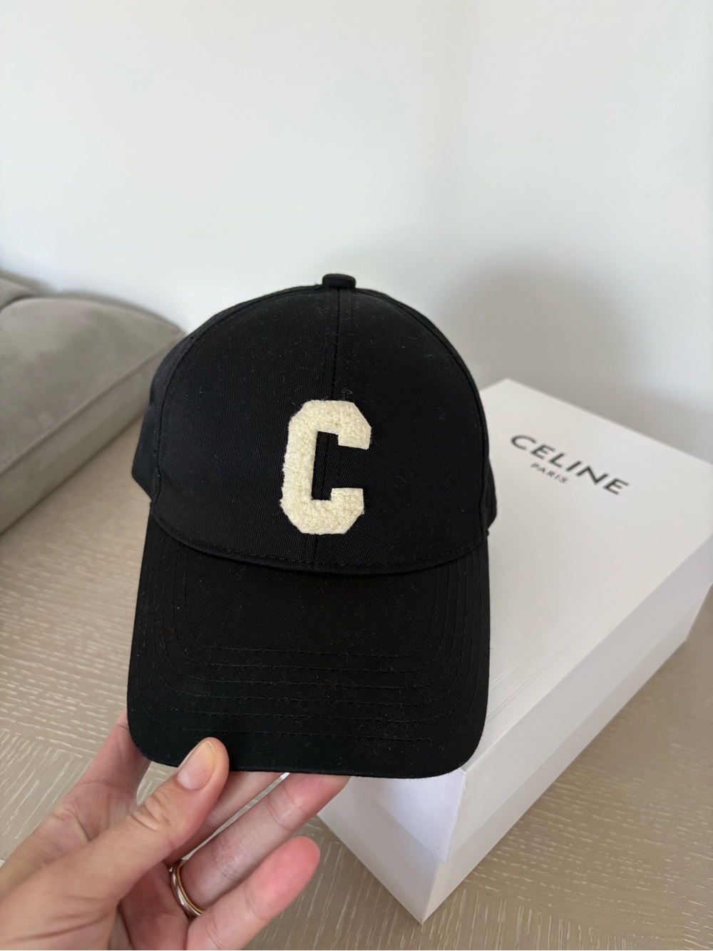 CELINE Black Cotton Baseball Cap Logo C Kaia Gerber 2021 Campaign Size S Unisex - Picture 9 of 16